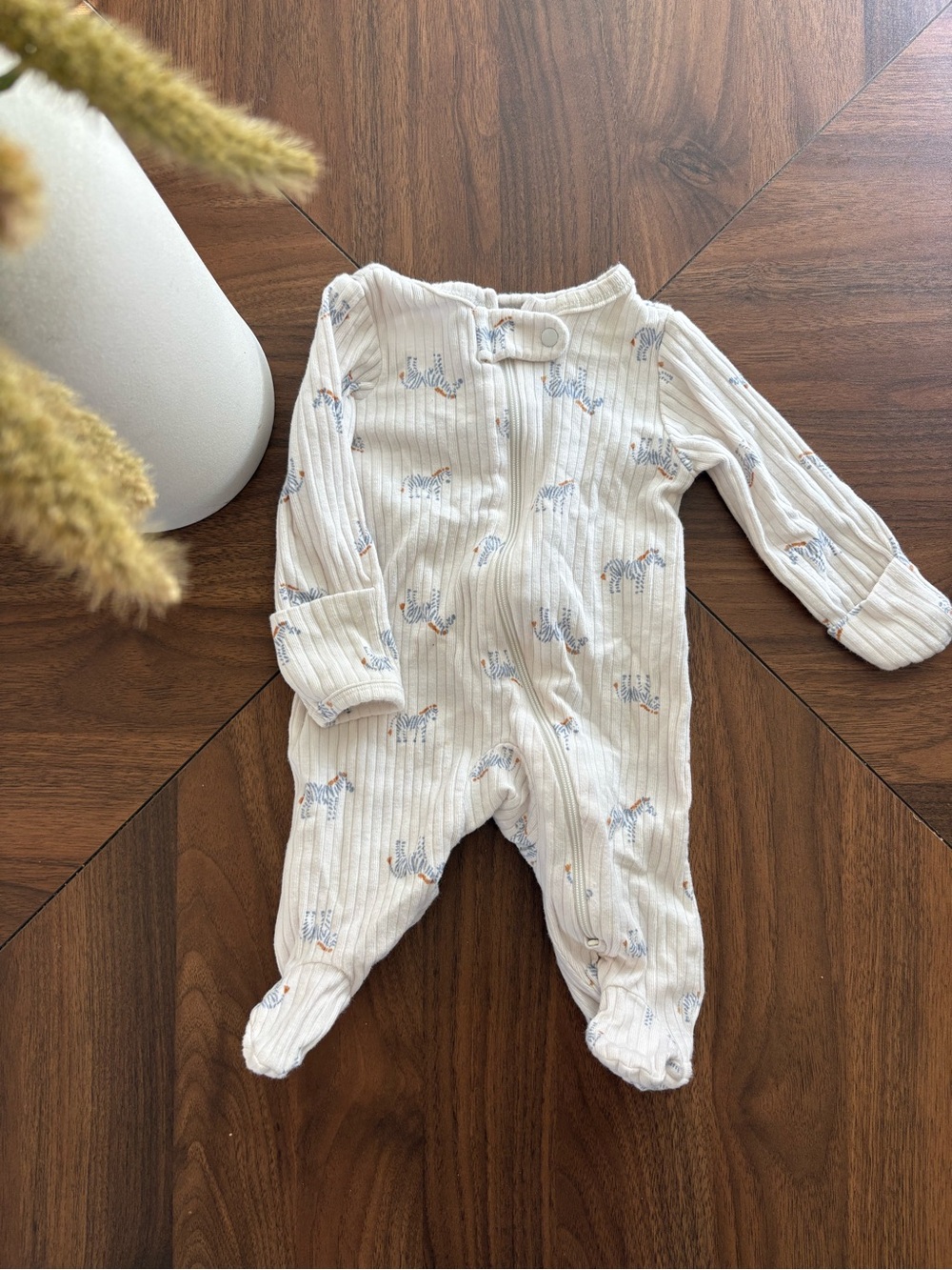 Carter's White Ribbed Footed One-Piece Zebra Print